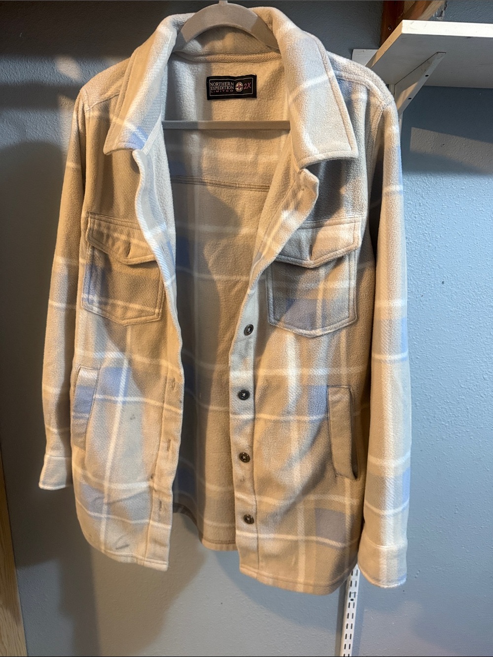 Northern Reflections Cream and Light Blue Plaid Shacket